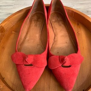 Madewell suede red bow pointed toe Lois flats